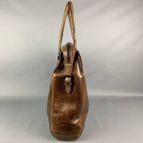 BURBERRY PRORSUM Fall 2008 Brown Leather Ostrich Trim Tote Bag