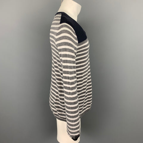 TRICOT WIM NEELS Size M Grey & White Stripe Cotton / Polyamide V-Neck Pullover