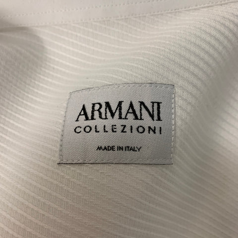 ARMANI COLLEZIONI Size L White Diagonal Stripe Cotton French Cuff Long Sleeve Shirt