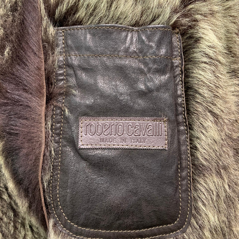 ROBERTO CAVALLI Talla 40 Abrigo de cuero liso marrón verde