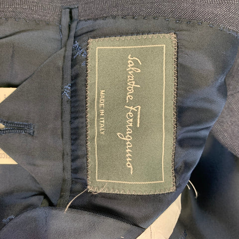 SALVATORE FERRAGAMO Size 38 Navy Stripe Wool Notch Lapel Suit
