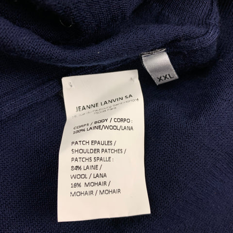 LANVIN Size XXL Navy Knitted Wool Crew-Neck Pullover