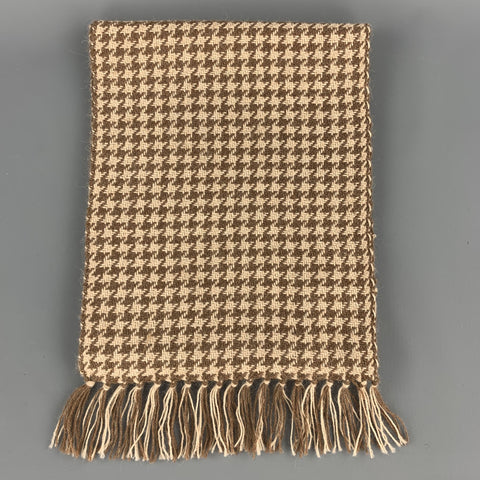 HAYWARD LONDON Brown & Beige Houndstooth Woven Alpaca Fringe Scarf