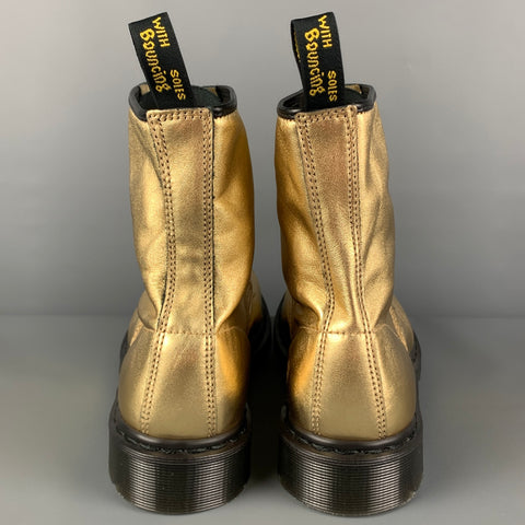 DR. MARTENS Size 10 Gold Metallic Leather Ankle Boots