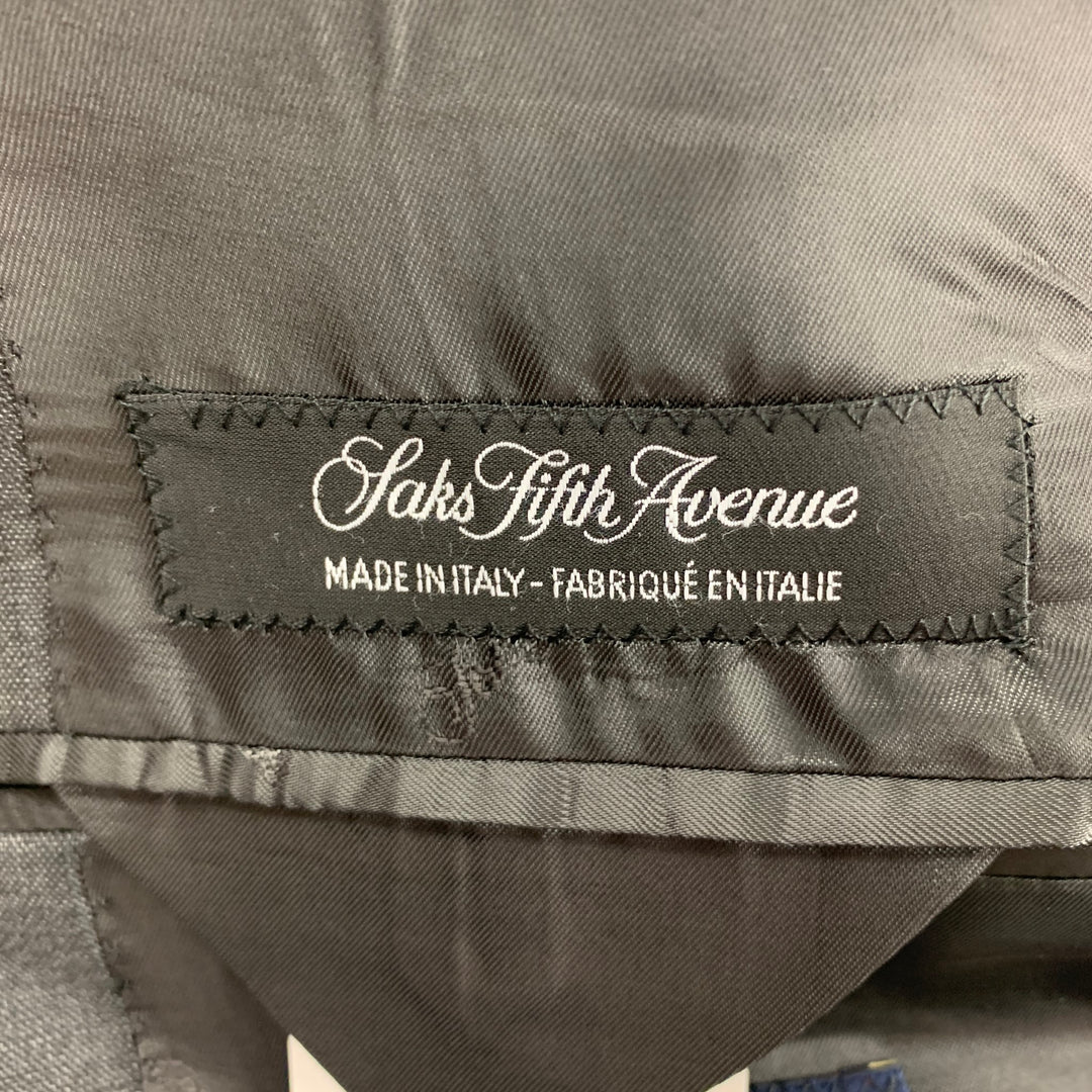 SAKS FIFTH AVENUE Size 40 Charcoal & Grey Window Pane Wool / Silk Suit