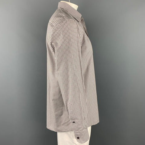 ERMENEGILDO ZEGNA Size XL White & Brown Window Pane Cotton Long Sleeve Shirt