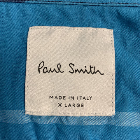 PAUL SMITH Size XL Plaid Aqua Cotton Button Up Pointed Collar Long Sleeve Shirt