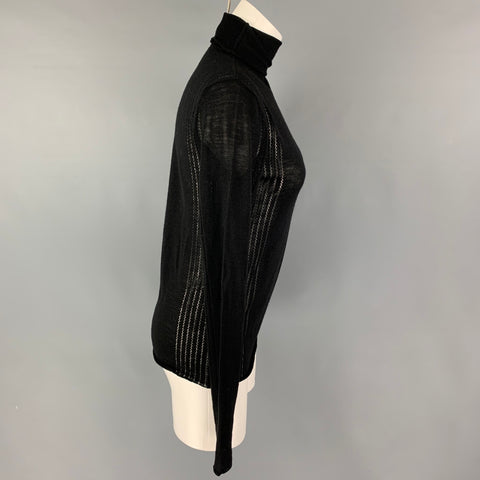 SPORTMAX Size L Black Wool Textured Turtleneck Pullover
