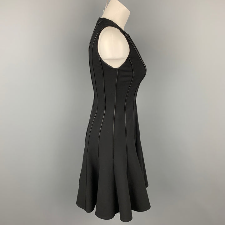 RALPH LAUREN Black Label Talla S Vestido de cóctel con cintura caída y cuero de lana negro