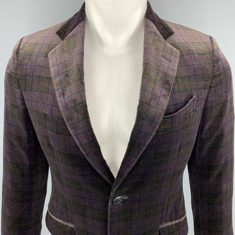 ETRO Taille 40 Manteau de sport à revers cranté en velours marron à carreaux