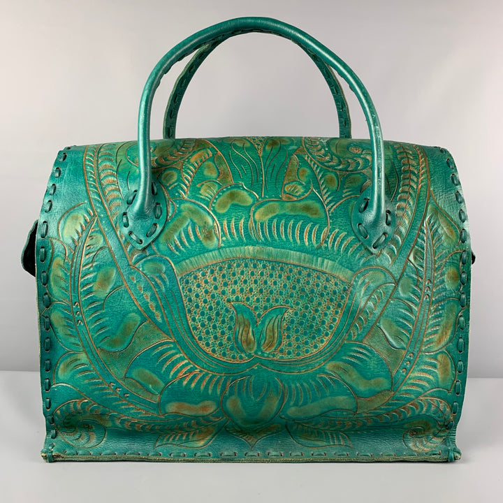 VINTAGE Cobalt Floral Antique Leather Carry-On Bag