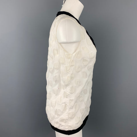 MARNI Size 2 White Dot Print Cotton Blend V-Neck Blouse
