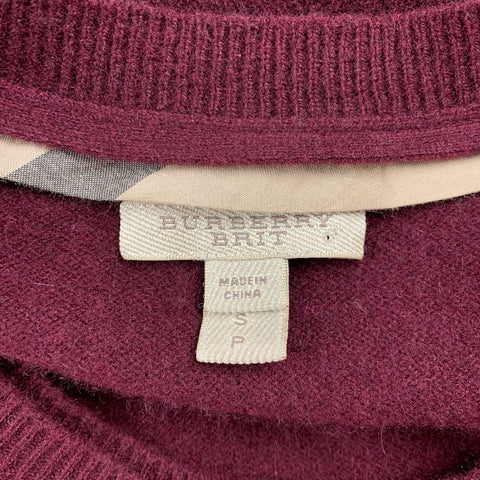 BURBERRY BRIT Taille S Pull à col rond en cachemire tricoté bordeaux