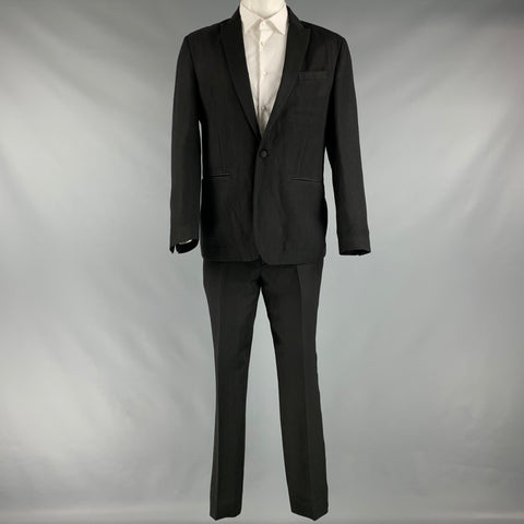 JOHN VARVATOS Taille 40 Noir Solide Lin Laine Peak Revers Smoking