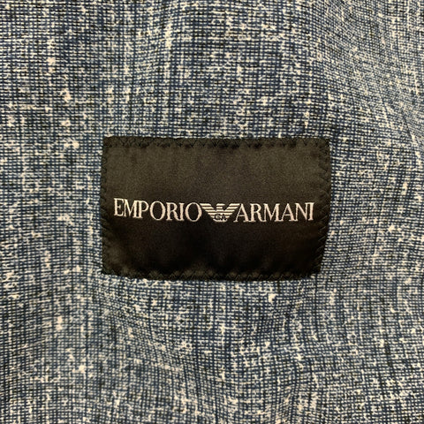 EMPORIO ARMANI Size 44 Navy White Heather Polyester Sport Coat