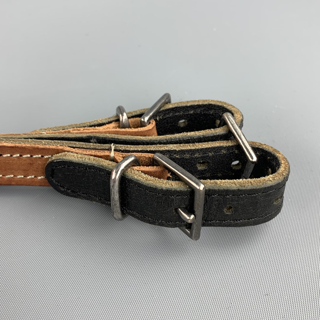 MAISON MARGIELA Size 40 Tan Contrast Stitch Leather Double Buckle Belt