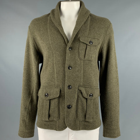 POLO by RALPH LAUREN Size L Green Heather Wool Blend Shawl Collar Cardigan
