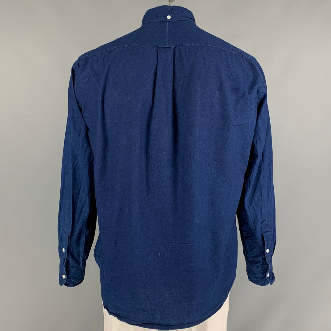 GITMAN BROS Size XL Indigo Pleated Cotton Button Down Long Sleeve Shirt