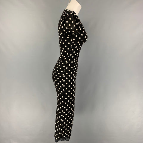 DOLCE &amp; GABBANA Taille 4 Robe à manches courtes en Lycra de soie blanche noire à pois