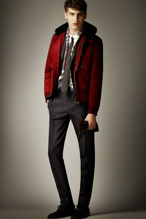 BURBERRY PRORSUM Pre-Fall 2012 Size 34 Burgundy Red Shearling Jacket