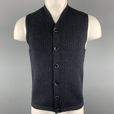 EMPORIO ARMANI Size S Charcoal Knitted Wool Buttoned Sweater Vest