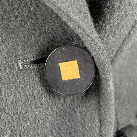 CHANEL Size 10 Black Cashmere Single Breasted Coat