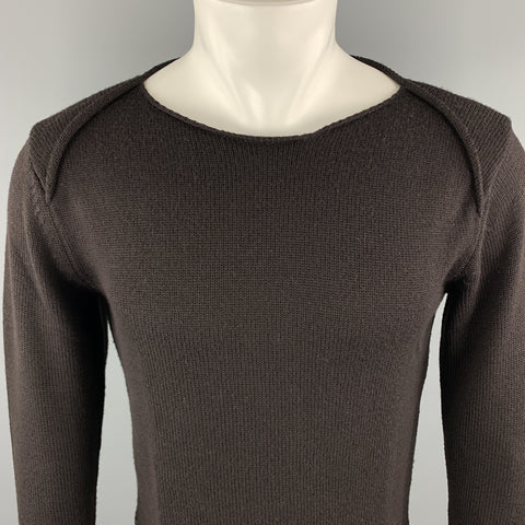 EMPORIO ARMANI Size 36 Brown Wool Boat Neck Texture Trim Pullover Sweater