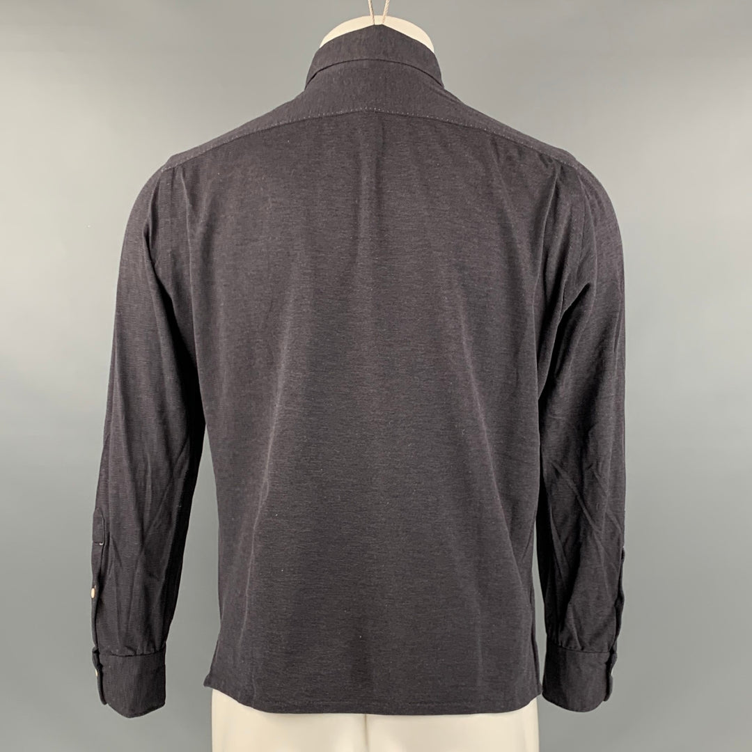 FIORENZO Size S Grey Solid Cotton Long Sleeve Polo