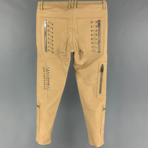 LES HOMMES Size 32 Tan Leather Zippers Detail Casual Pants