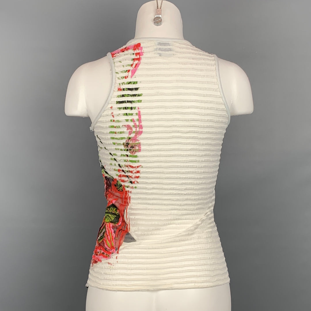 PIANURA STUDIO Taille 8 Haut décontracté en mélange de coton peint à fleurs abstraites multicolores