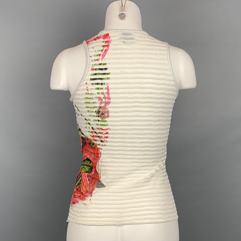 PIANURA STUDIO Size 8 Multi-Color Abstract Floral Painted Cotton Blend Casual Top