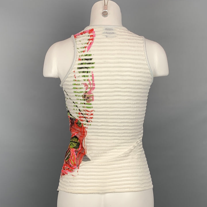 PIANURA STUDIO Taille 8 Haut décontracté en mélange de coton peint à fleurs abstraites multicolores