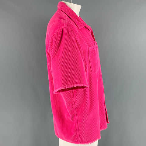 DREW HOUSE Size L Pink Corduroy Cotton Patch Pocket Short Sleeve Shirt