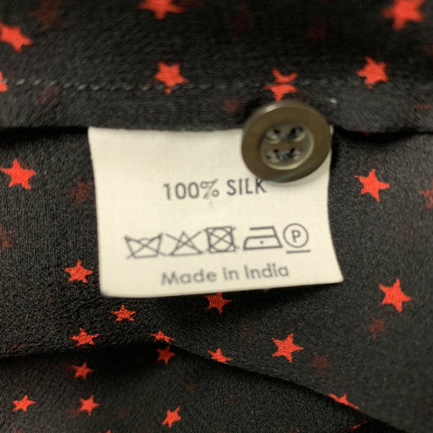 DRIES VAN NOTEN Size 4 Black &  Red Silk Stars Ruffle Shirt