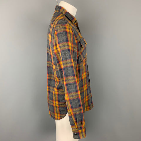 IMOGENE + WILLIE Earl Size M Grey & Yellow Plaid Cotton Long Sleeve Shirt