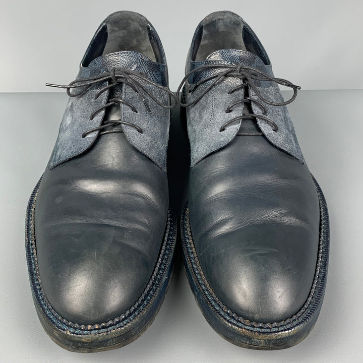 LOUIS VUITTON Size 10.5 Navy Blue Damier Leather Lace Up Shoes
