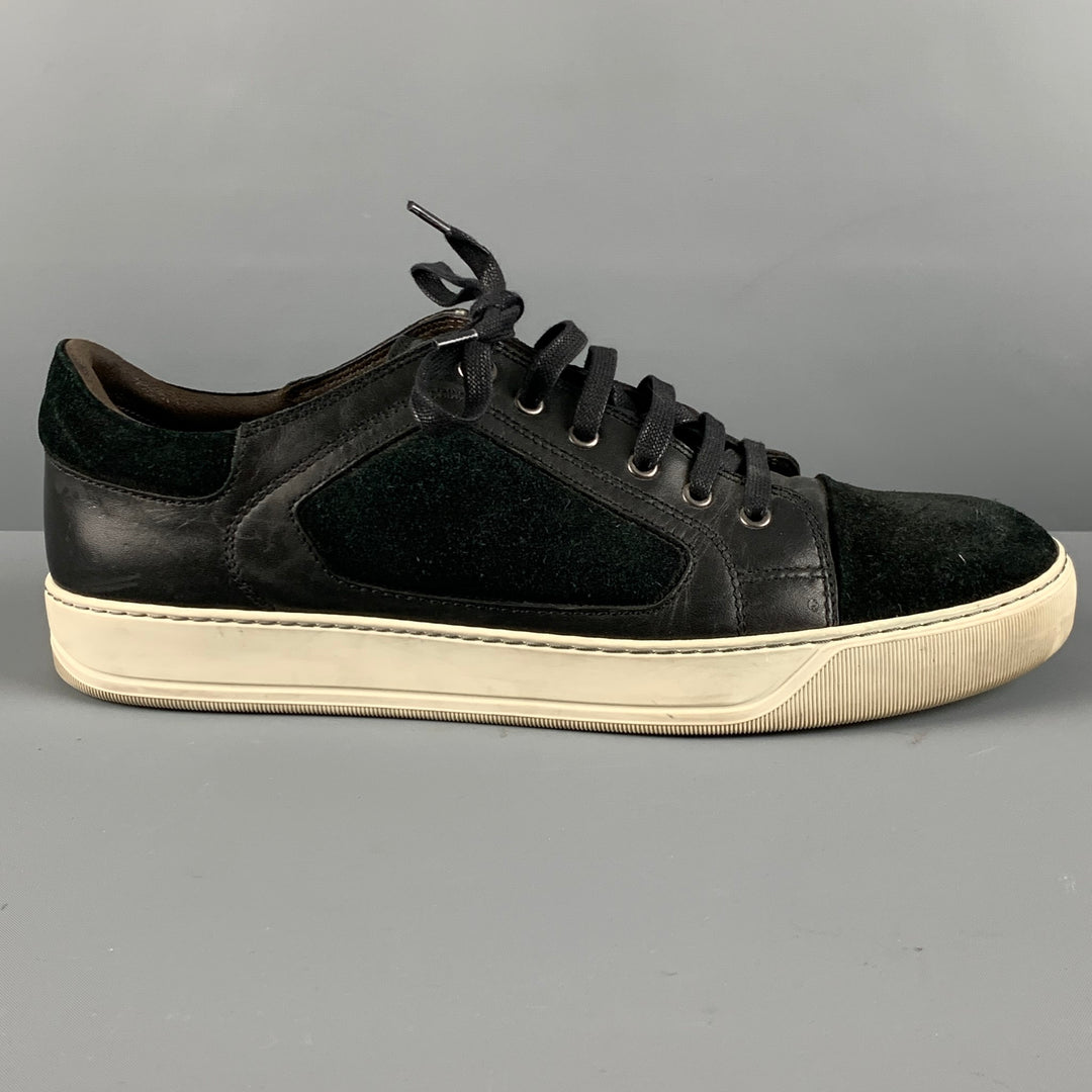 LANVIN Size 10 Black Cream Mixed Materials Leather Sneakers