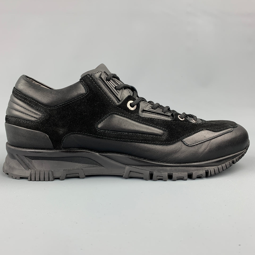 LANVIN Size 10 Black Mixed Materials Nylon Lace Up Sneakers