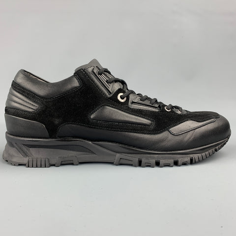 LANVIN Taille 10 Baskets à lacets en nylon noir à matériaux mélangés