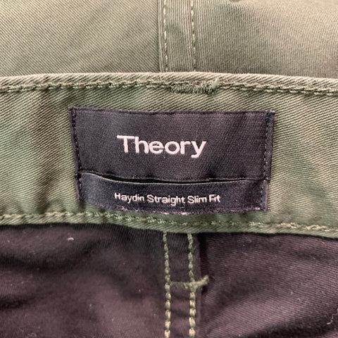 THEORY Size 30 Green Cotton  Elastane Zip Fly Casual Pants