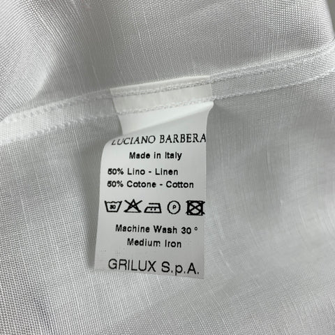 LUCIANO BARBERA Size L White Contrast Stitch Linen Cotton Long Sleeve Shirt