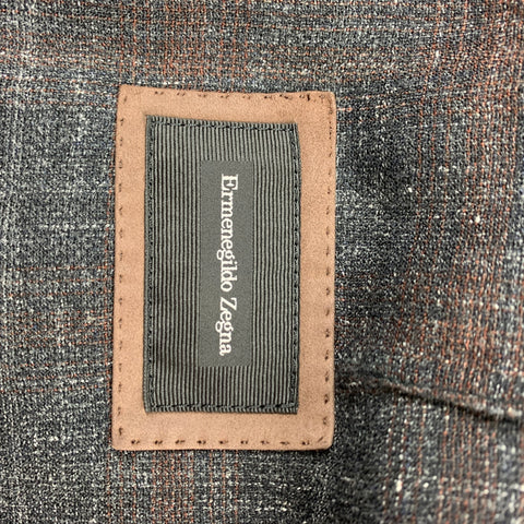 ERMENEGILDO ZEGNA Size 48 Regular Charcoal & Brown Woven Cashmere Blend Notch Lapel Sport Coat