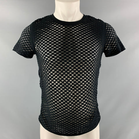 IRO Size XS Black Mesh Cotton Crew-Neck T-shirt