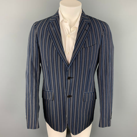 ETRO Size 38 Navy & Black Stripe Acetate Blend Notch Lapel Sport Coat