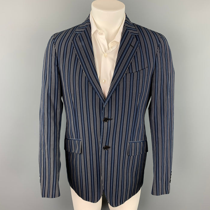 ETRO Size 38 Navy & Black Stripe Acetate Blend Notch Lapel Sport Coat