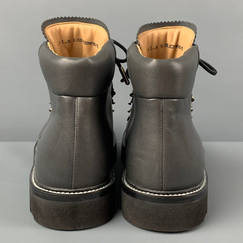 BALLY Size 10 Grey Leather Lace Up Hiking Boots