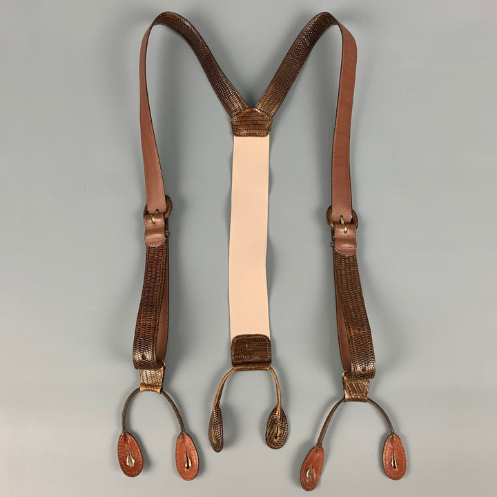 VINTAGE Brown Embossed Leather Suspenders