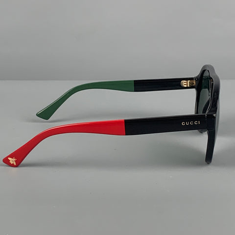GUCCI Black Green Red Color Block Acetate Sunglasses