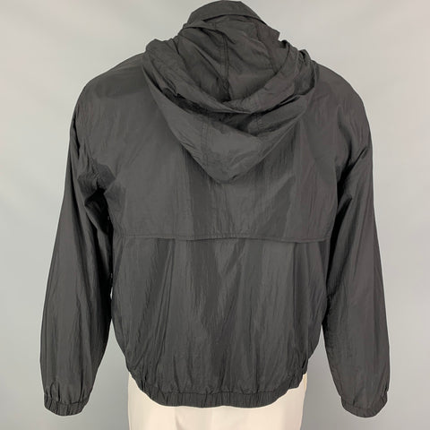 PACO RABANNE Size L Black Nylon Full Zip Drawstring Hooded Jacket