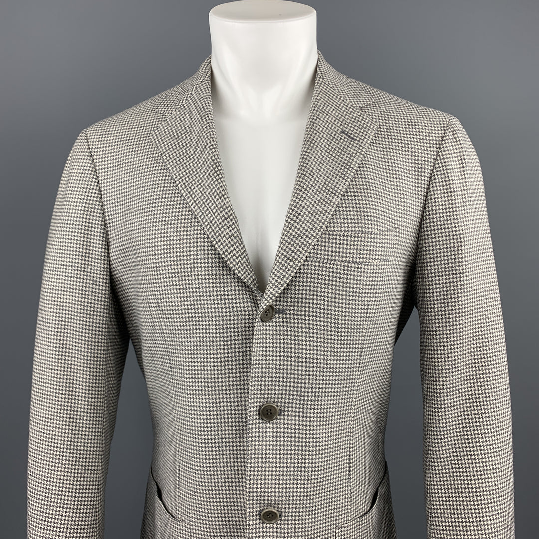 SARTORIO Size 38 Grey Houndstooth Wool / Cashmere Notch Lapel Sport Coat